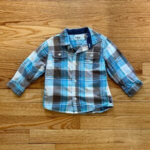OshKosh B’Gosh Button Down Cotton Shirt 24 Months - Blue, Gray, Orange - EUC